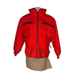 EDELWEISS Red Winter Jacket Snowboard Ski Floral Trim Size Medium VINTAGE